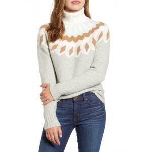 J. Crew Gray Light Blue Fair Isle Blue Turtleneck Wool Alpaca Blend Sweater Sz M